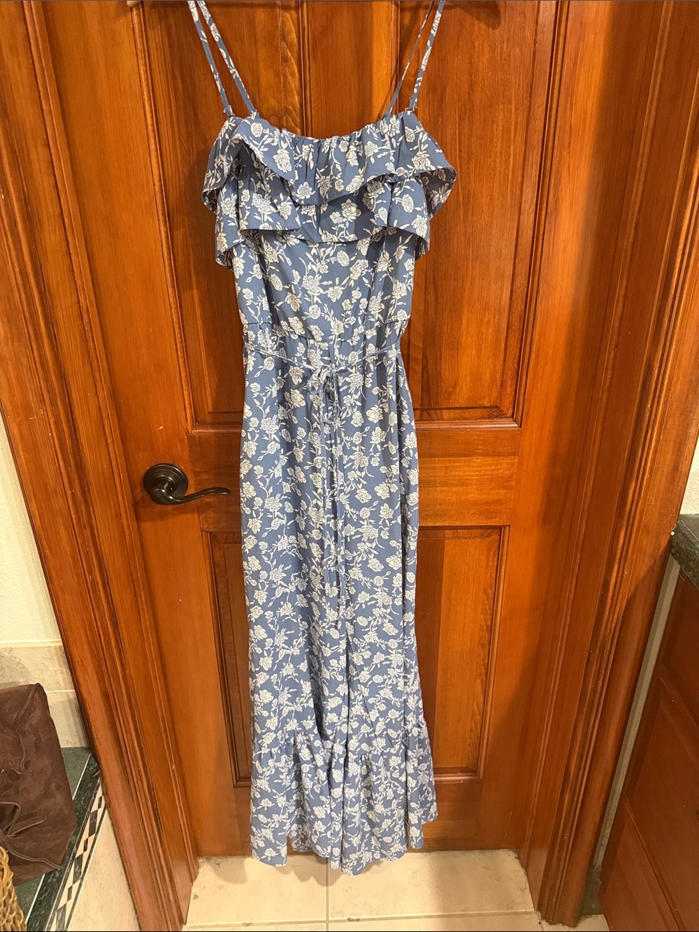 Blue Floral Ruffle pantsuit  with Spaghetti Straps